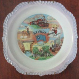 Nevada Vintage Collectible souvenir state plate w Las Vegas, Cowboys, old west